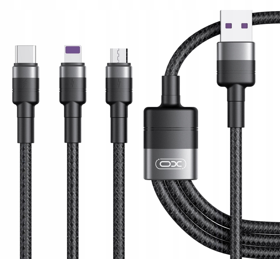 Kabel 3w1 USB-c Lightning iPhone Micro-USB 120cm