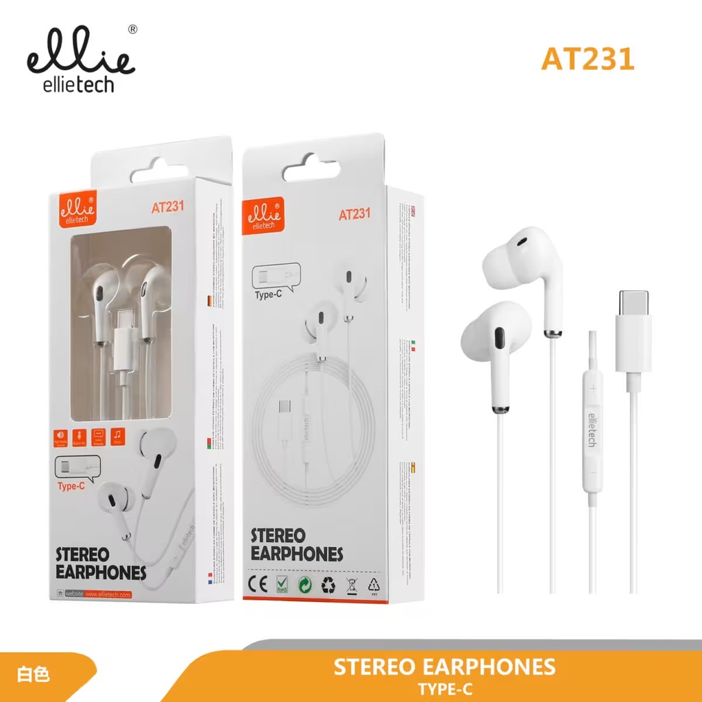 AURICULARES STEREO TIPO C CON CABLE Y MIC MANDO
