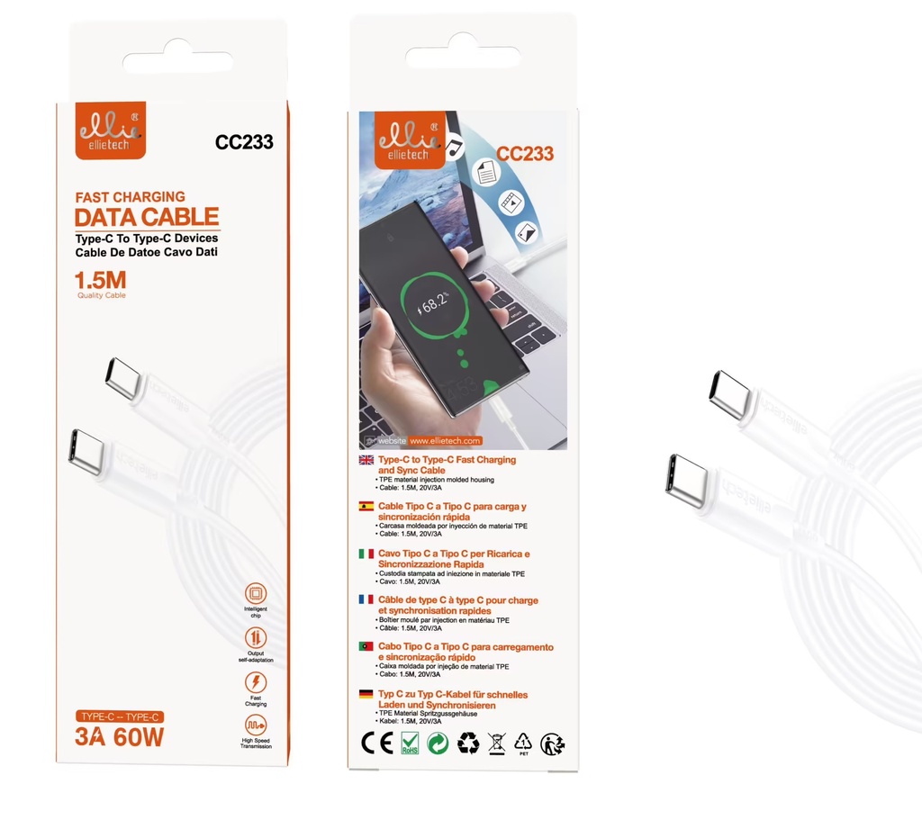 CABLE RÁPIDO TIPO C A C PD60W 20V-3A 1.5M