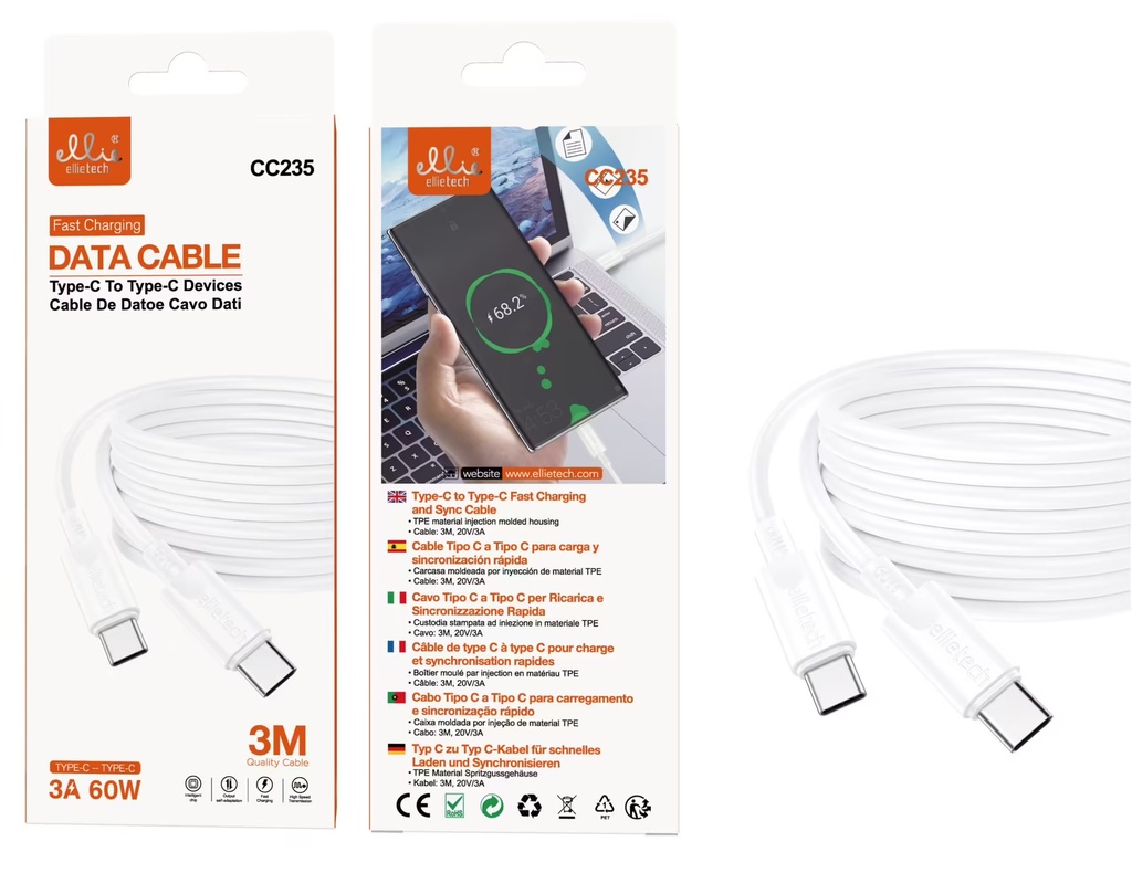 CABLE RÁPIDO TIPO C A C PD60W 20V-3A 3M