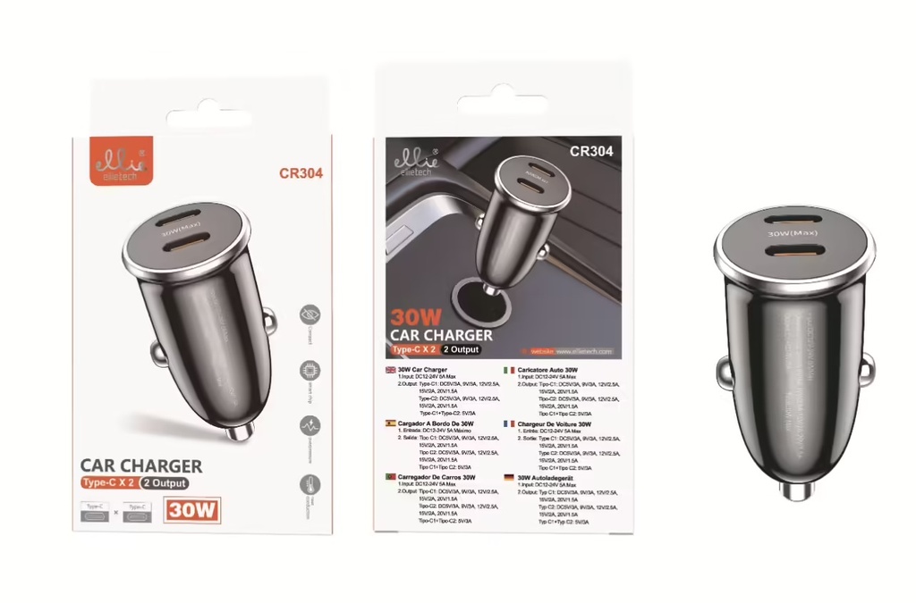 CARGADOR RÁPIDO CAR PD30W 2 PTOS TIPO C