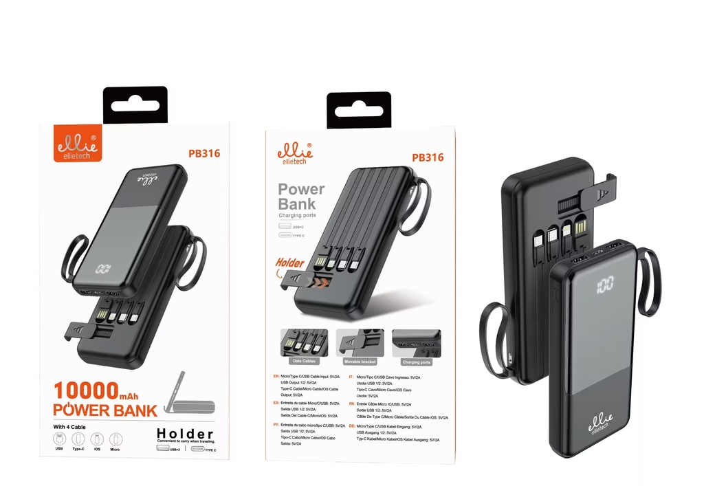 POWER BANK 10.000 MAH C/CABLE HOLDER