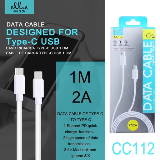 [CC112] CABLE RÁPIDO TIPO C A C 2.4A 1M