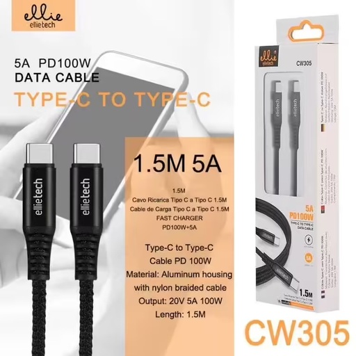 [CW305] CABLE RÁPIDO TIPO C A C PD100W 5A 1.5M