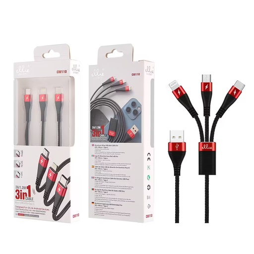 [CW110] CABLE USB MULTI 3IN1 2A 1.2M