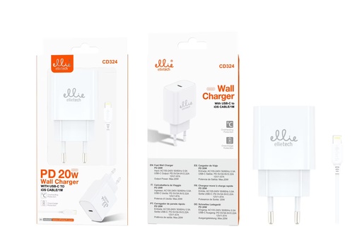 [CD324] CARGADOR PARED RÁPIDO PTO C A CABLE iOS PD20W