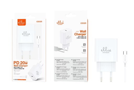 [CD325] CARGADOR PARED RÁPIDO PTO C A CABLE TIPO C  PD20W